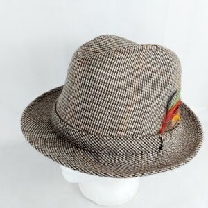 VINTAGE BECO unisex feather wool tweed Fedora hat size Medium